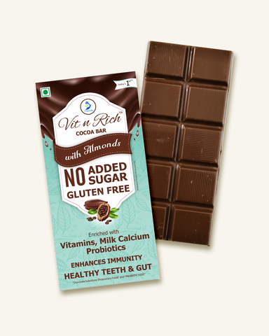 Healthy Cocoa Bar with almonds -50 grams No added Sugar