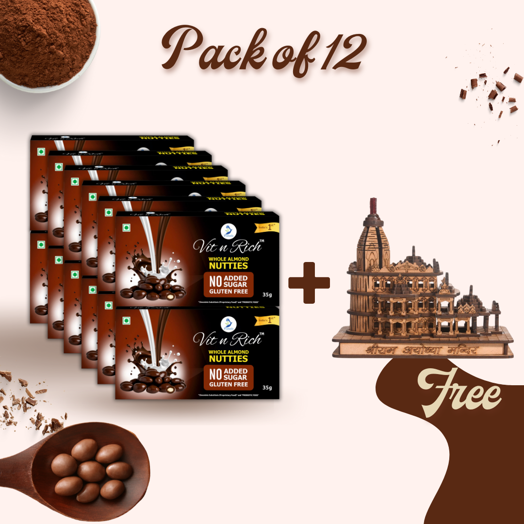 Healthy Almond Nutties (35GMS) Pack of 12 + Shree Ram Mandir Ayodhya Model 3D Wooden Replica Free