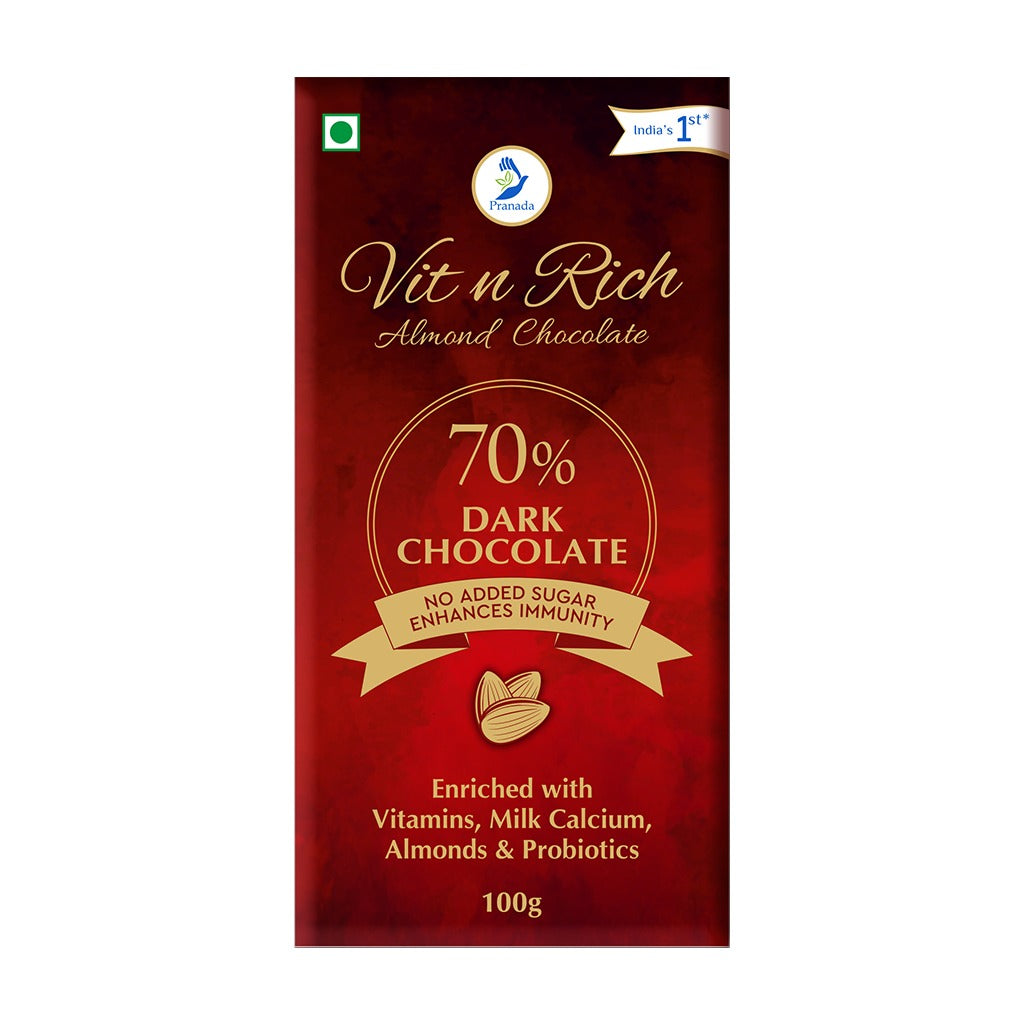 Healthy & Pure Dark Chocolate 70% 100grams - Vitnrichchocolate